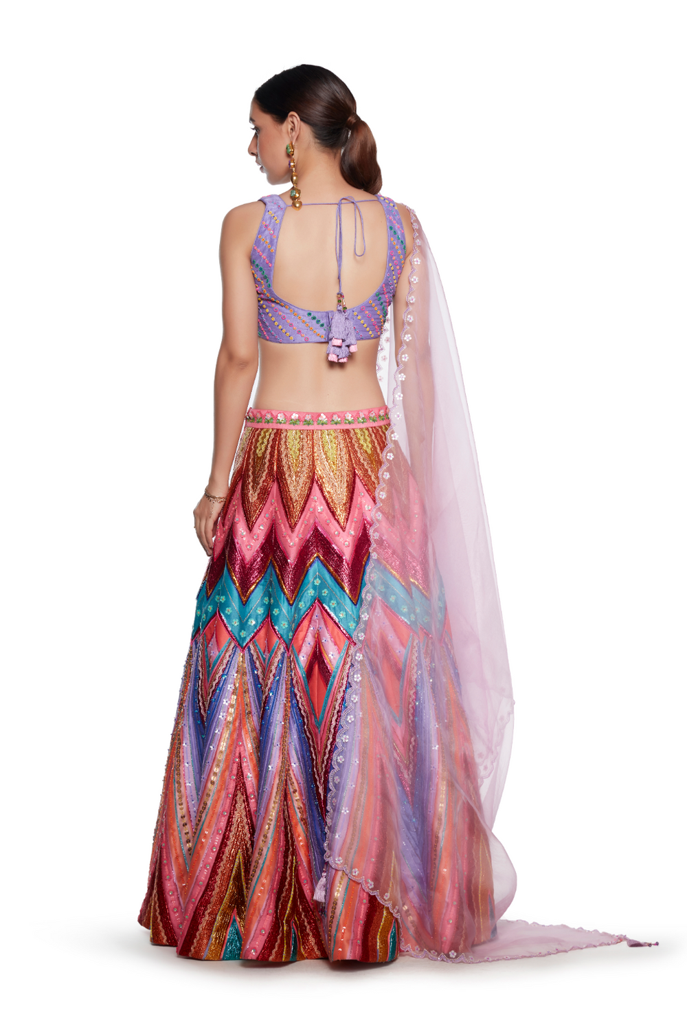 Lilac Emb. Blouse. Lilac With Multi Colour Waves Lurex Emb. Skirt, Lilac Organza Emb. Dupatta-Siddhartha Bansal