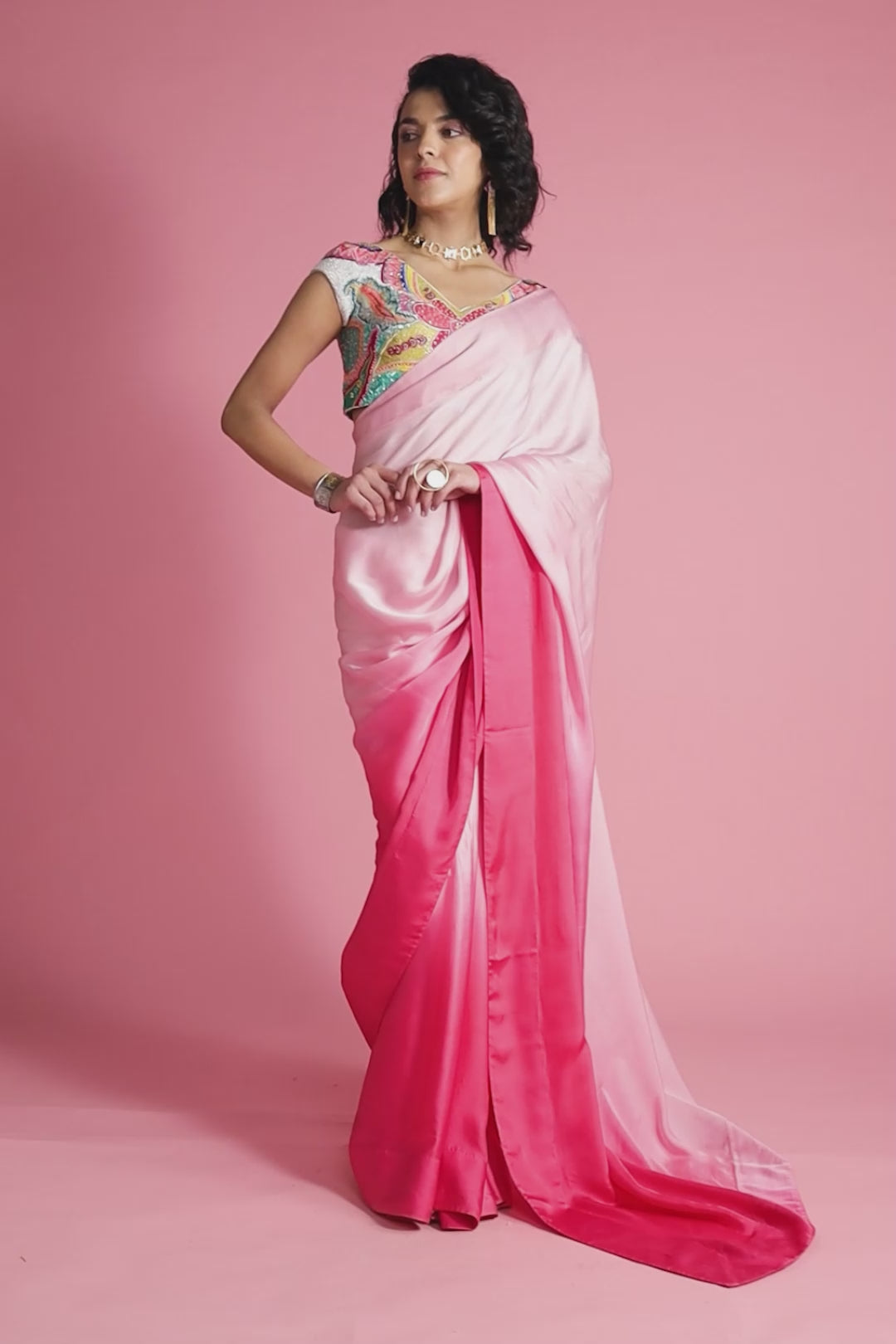 Mastani Pink Ombre Saree Set