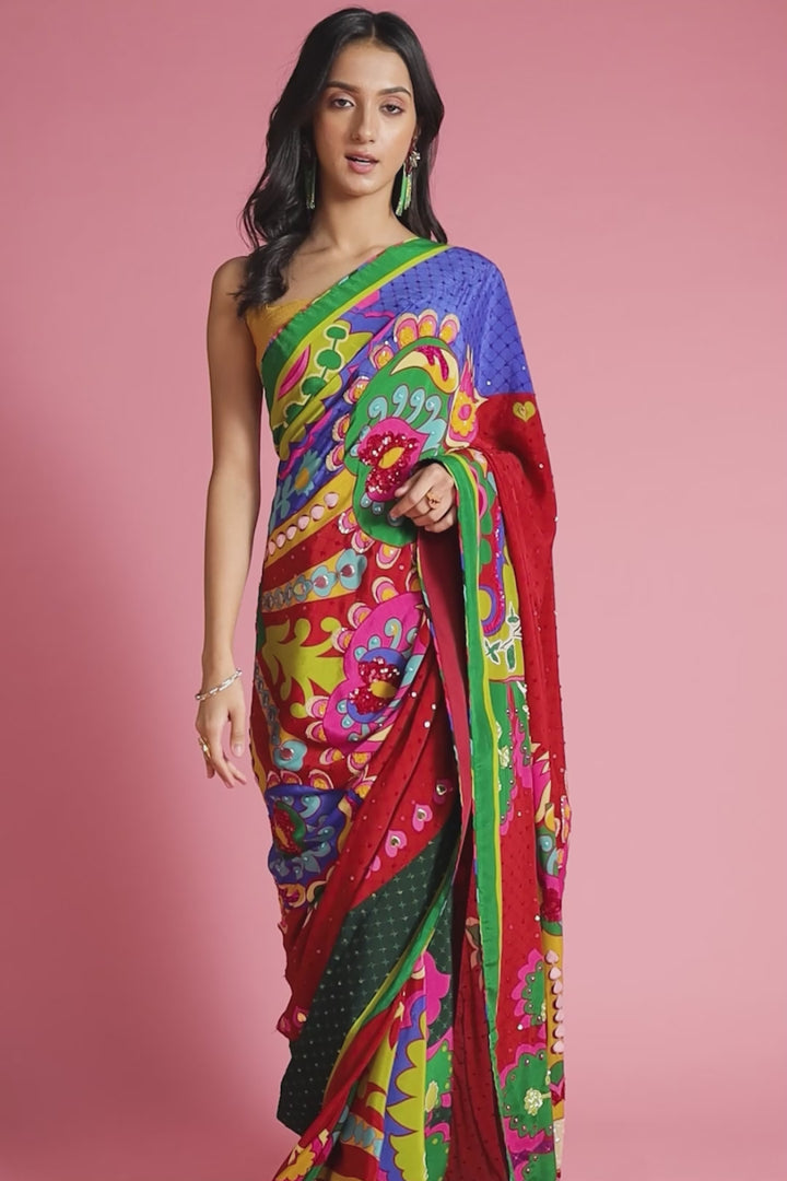 Royal Paisely, Salsa Red Embroidered Saree Set