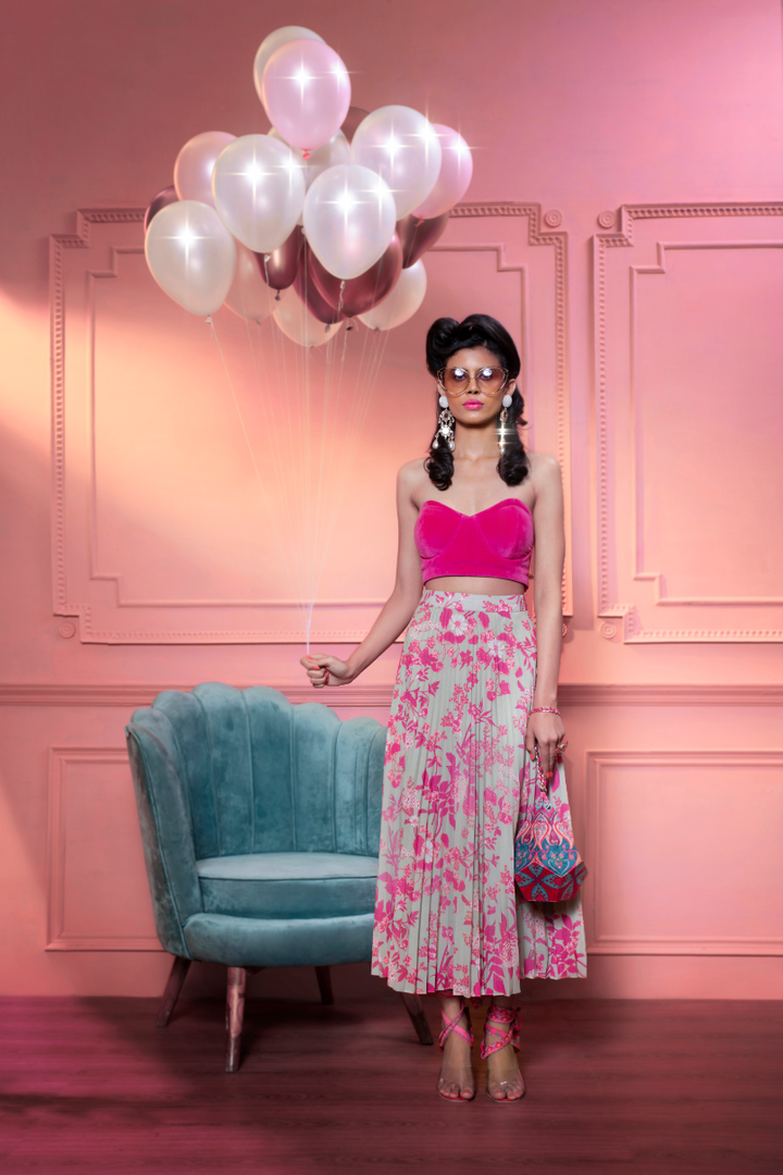 Mint And Pink Pleated Skirt-Skirts-Siddhartha Bansal